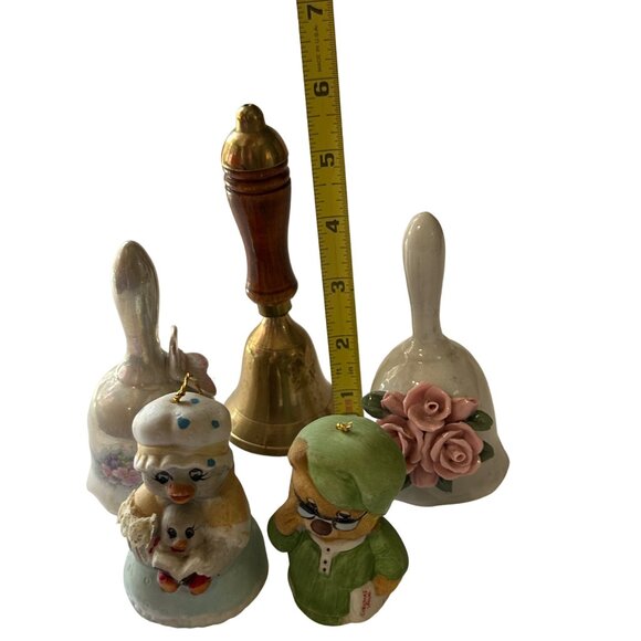 Lot of 5 Various Collectible Bells 4 Porcelain/Ceramic one Brass/Wood - Picture 11 of 12